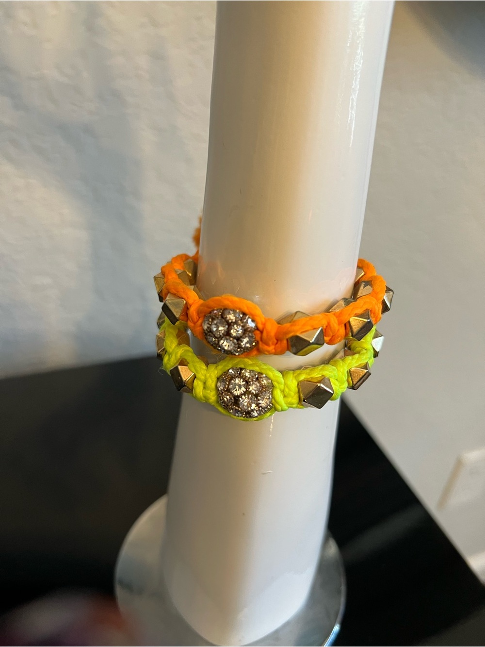 ettika Neon Orange & Neon Yellow Braided Crystal Stud Bracelets